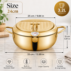Gold deep frying pot with thermometer in 28 cm size
