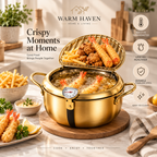 Gold deep frying pot with thermometer in 20 cm size