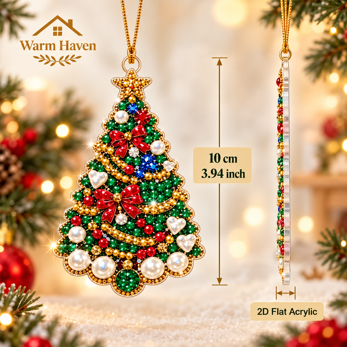 DIY Christmas diamond painting kit showing a decorated Christmas tree ornament for seasonal home décor