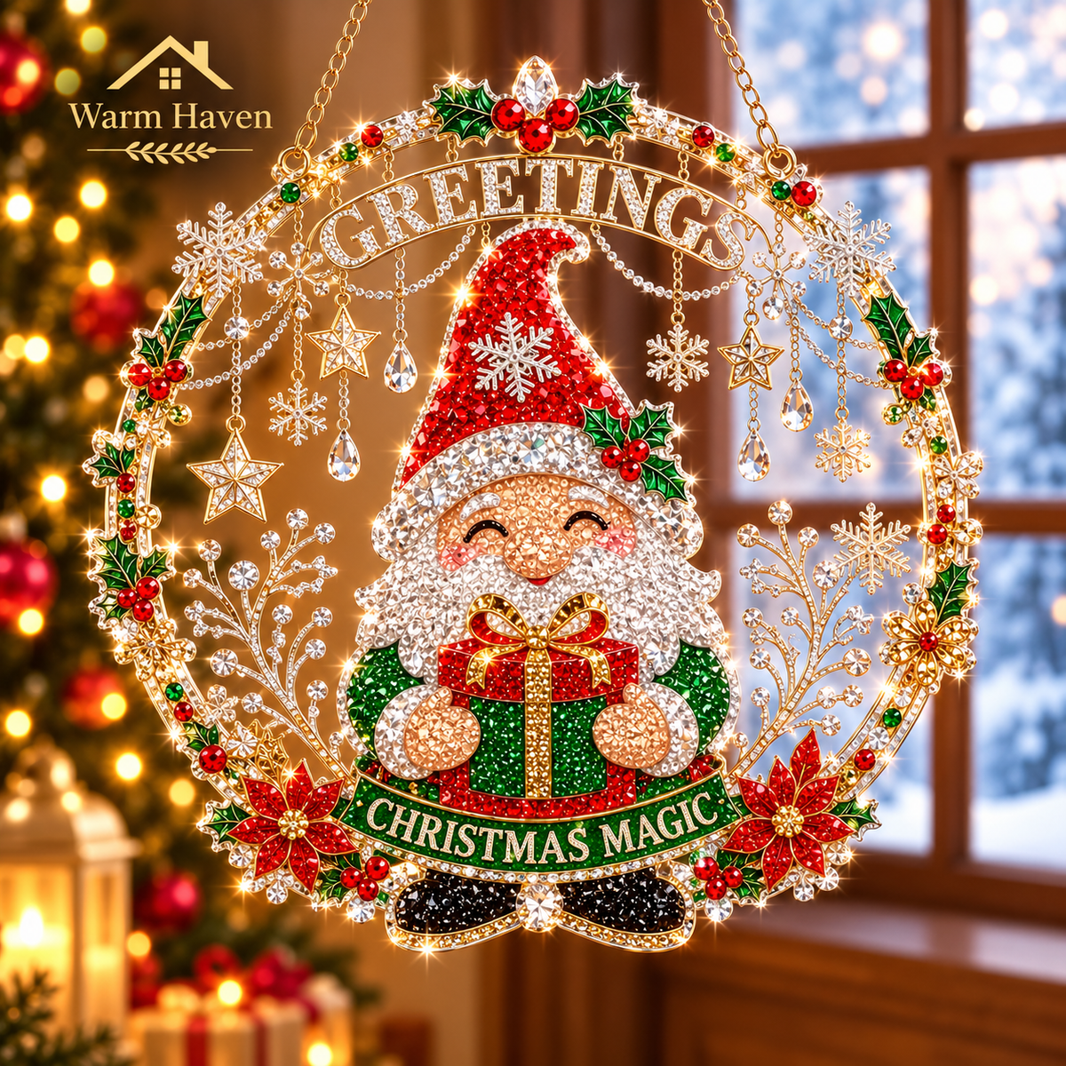 DIY Christmas hanging ornaments with a festive Christmas house and decorative holiday patterns