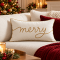 Merry Christmas Cushion Cover in beige with gold embroidery