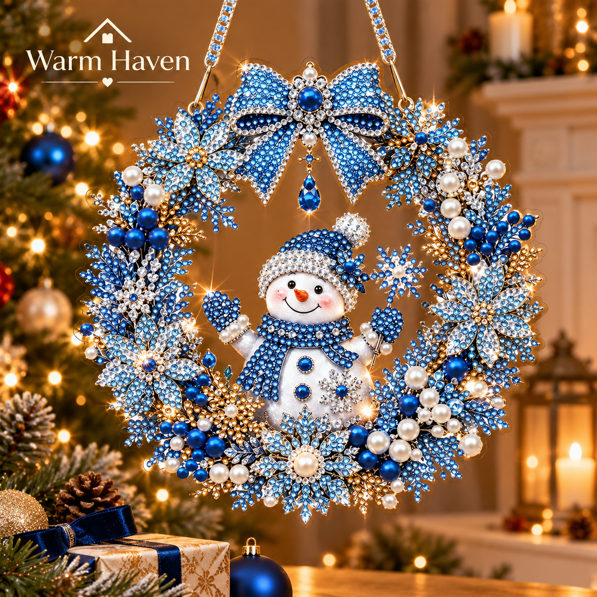 Diamond Painting Christmas Wreath with elegant golden reindeer details