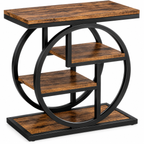 4-tier narrow end table used as a bedside table with flowers, books and storage basket