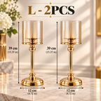 Large silver glass pillar candle holders set of two with clear glass cylinders and polished bases