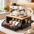 2-tier kitchen countertop organizer with pull-out basket styled with a coffee maker in a modern kitchen