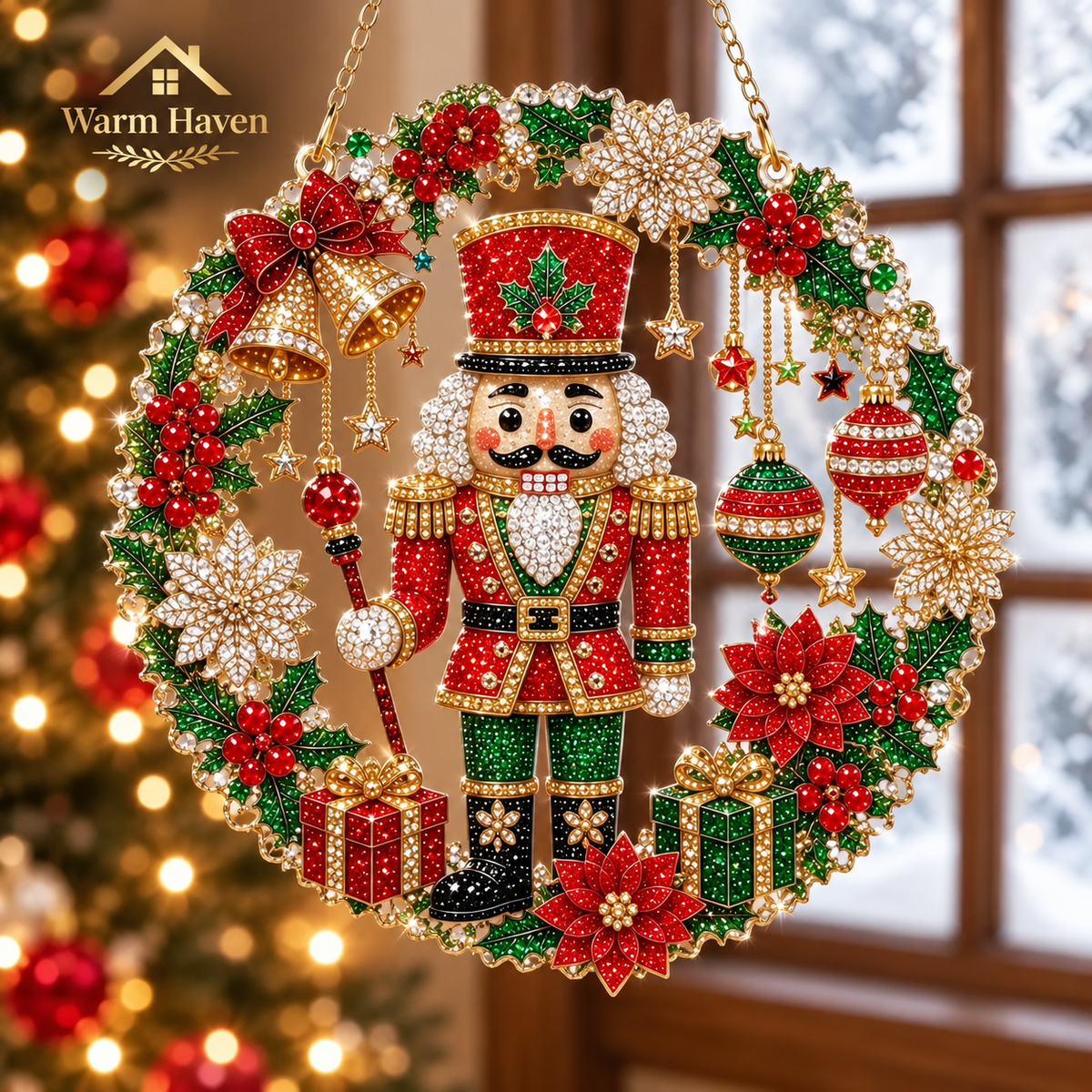 DIY Christmas hanging ornaments with a festive Christmas house and decorative holiday patterns