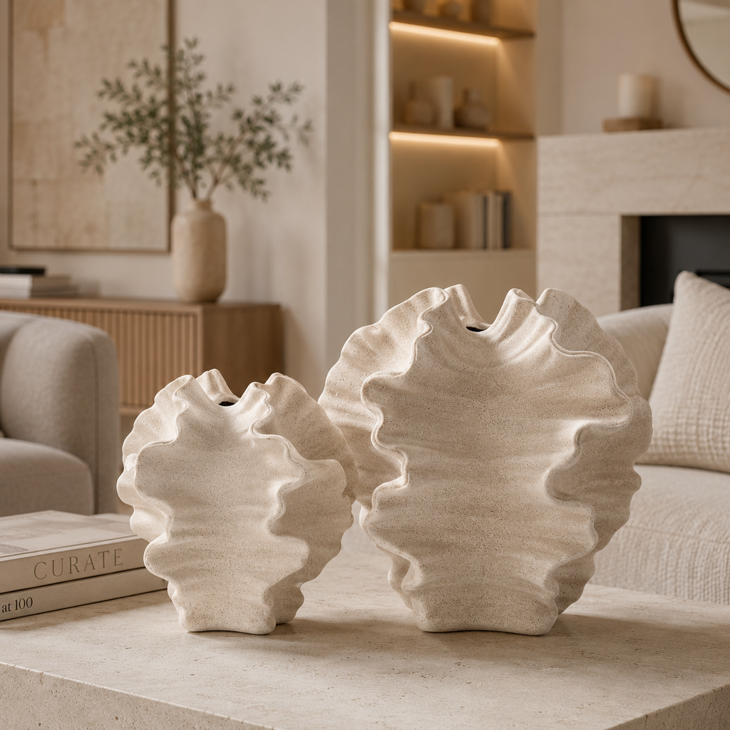 Sculptural Wavy Ceramic Vase – Modern Scandinavian Flower & Home Decor