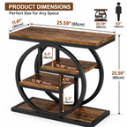 4-tier narrow end table with rustic brown shelves and black geometric metal frame