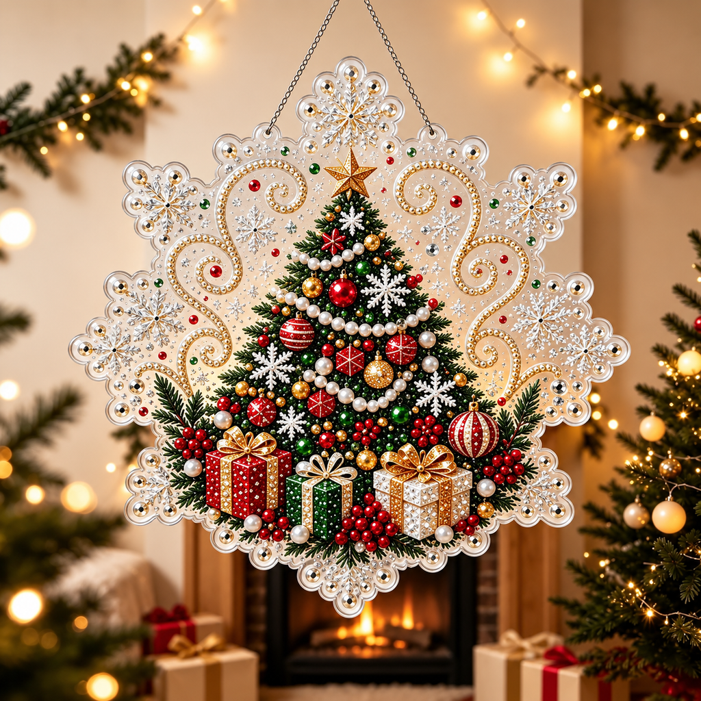 DIY Snowflake Diamond Painting Kit featuring a sparkling Christmas tree ornament