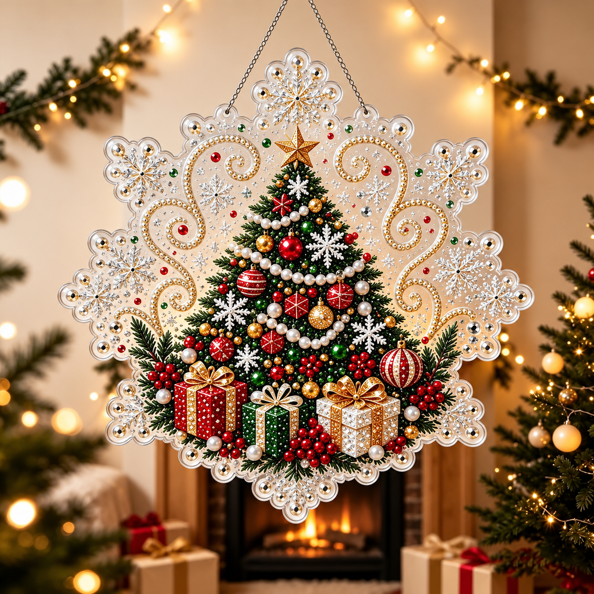 DIY Snowflake Diamond Painting Kit featuring a sparkling Christmas tree ornament