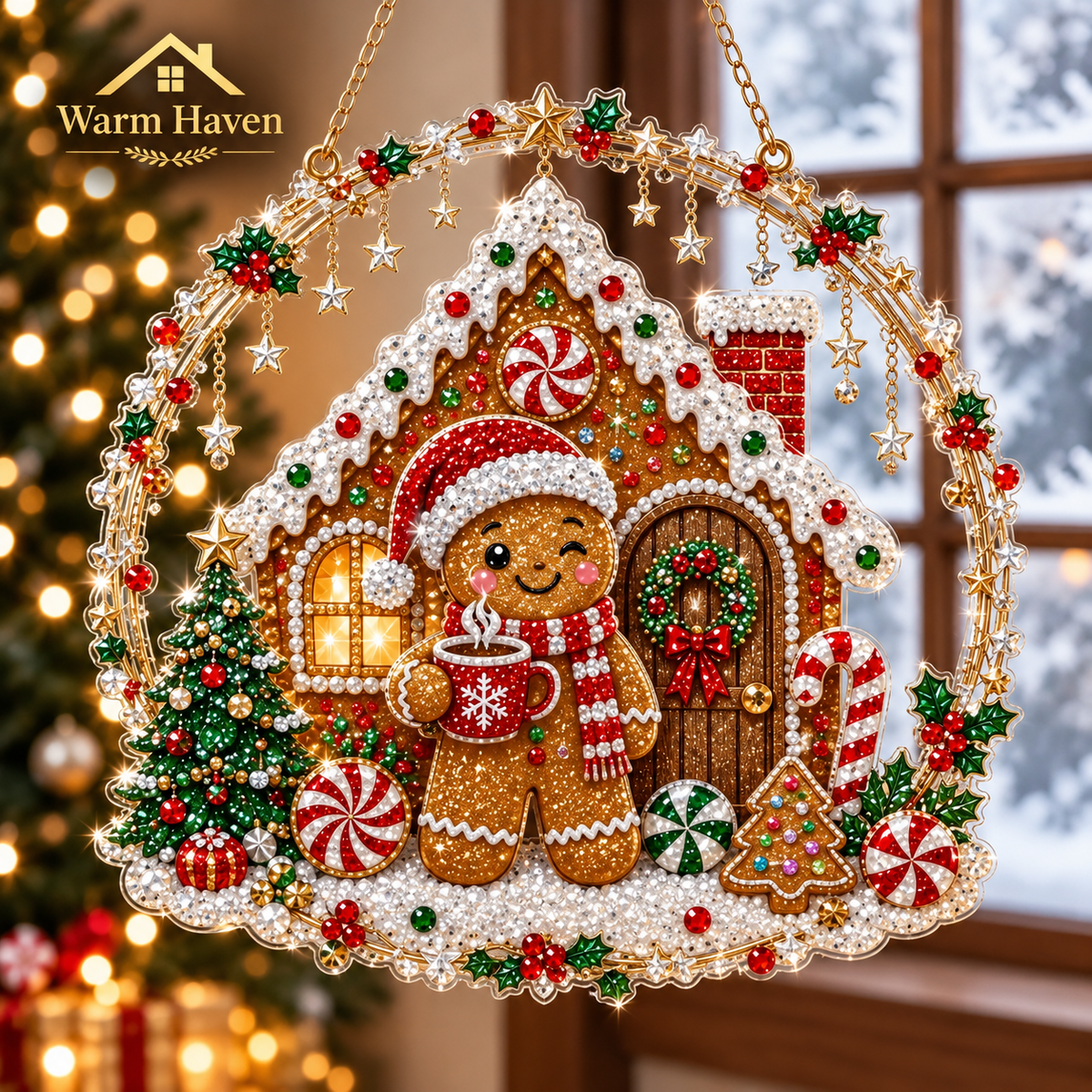 DIY Christmas hanging ornaments featuring a festive Christmas wreath with colourful decorative details