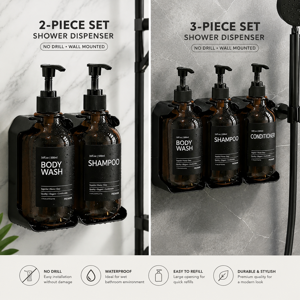 NordicWall™ Wall-Mounted Shower Dispenser Set