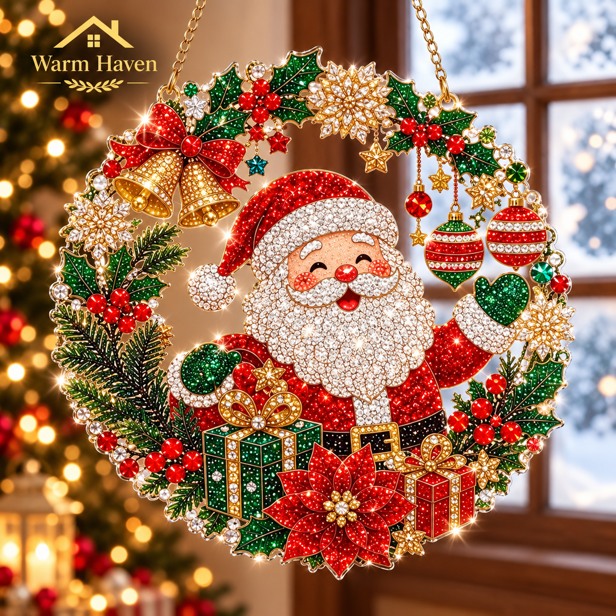 DIY Christmas hanging ornaments featuring a Santa Claus design with sparkling festive details
