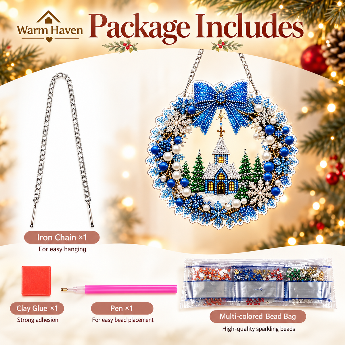Diamond Painting Christmas Wreath designs in different festive colours