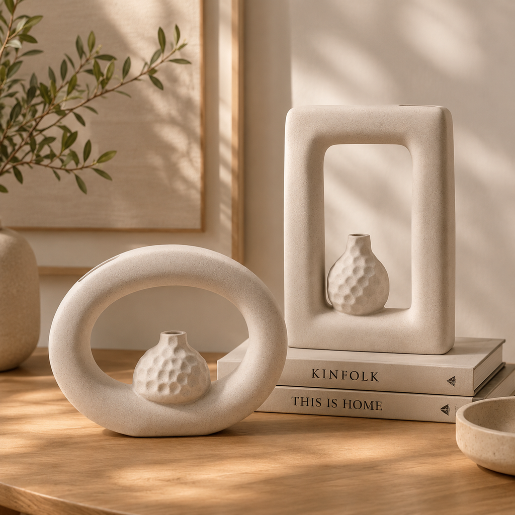 Nordic Ceramic Stripe Vase Collection – Modern Decorative Flower Vase
