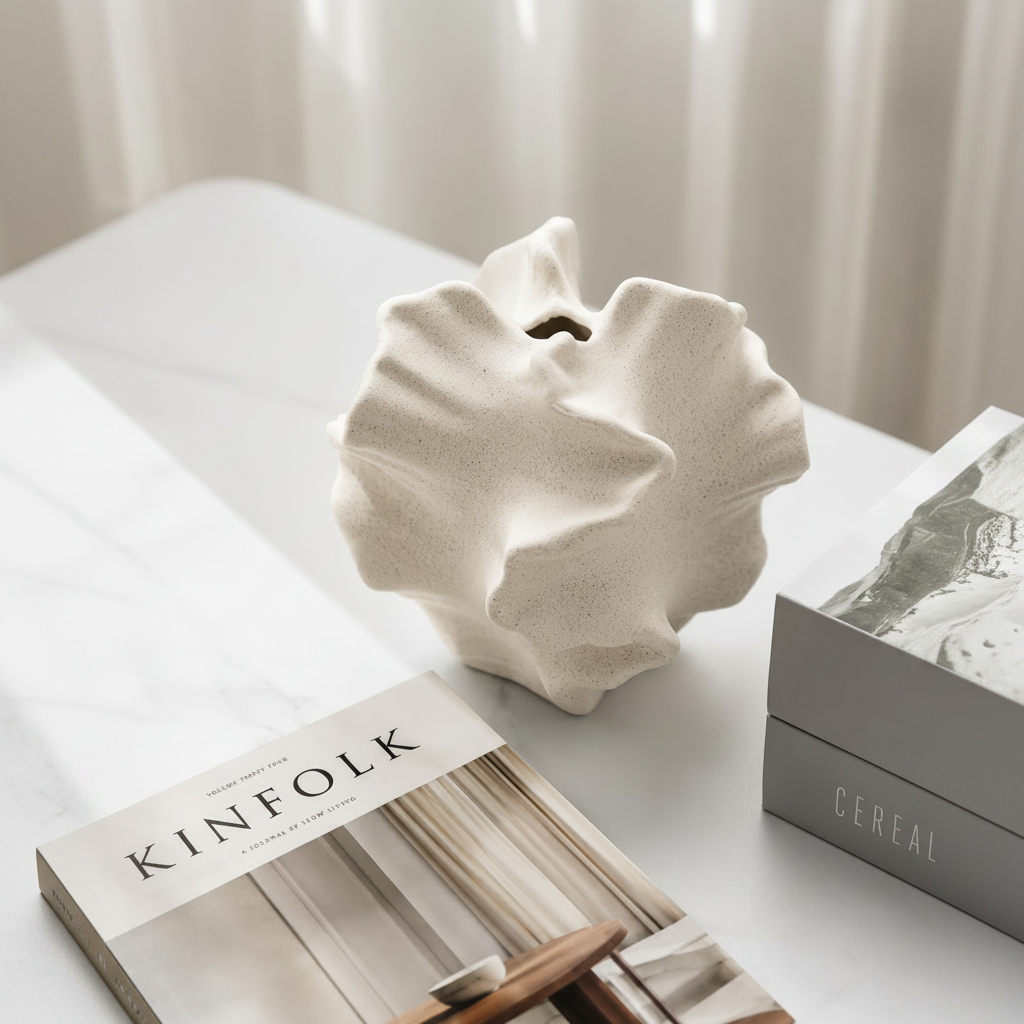 Sculptural Wavy Ceramic Vase – Modern Scandinavian Flower & Home Decor