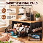 2-tier kitchen countertop organizer with large pull-out basket for coffee supplies and kitchen essentials