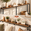 160cm slim console table with charging station styled behind a sofa in a warm Scandinavian living room