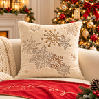 Christmas Faux Rabbit Fur Pillow Cover with embroidered Merry lettering and delicate winter details