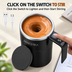 self-stirring coffee mug showing different drink powders including milk, coffee, soybean and oatmeal