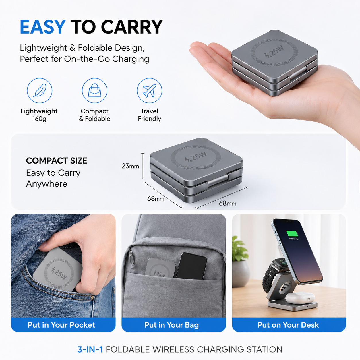 3-in-1 Foldable Wireless Charging Station for Apple Devices