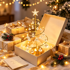 Gold crystal Christmas tree lamp with sparkling crystal ornaments presented in a festive gift box