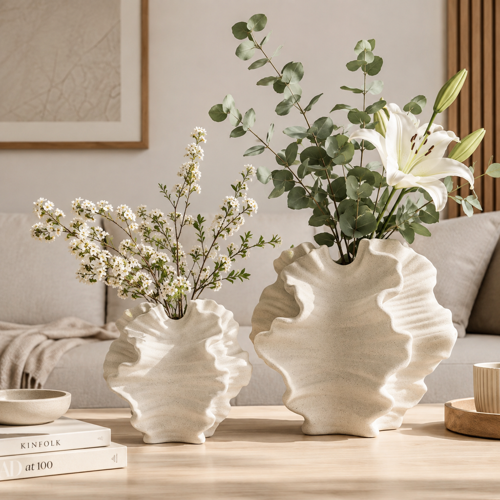 Sculptural Wavy Ceramic Vase – Modern Scandinavian Flower & Home Decor