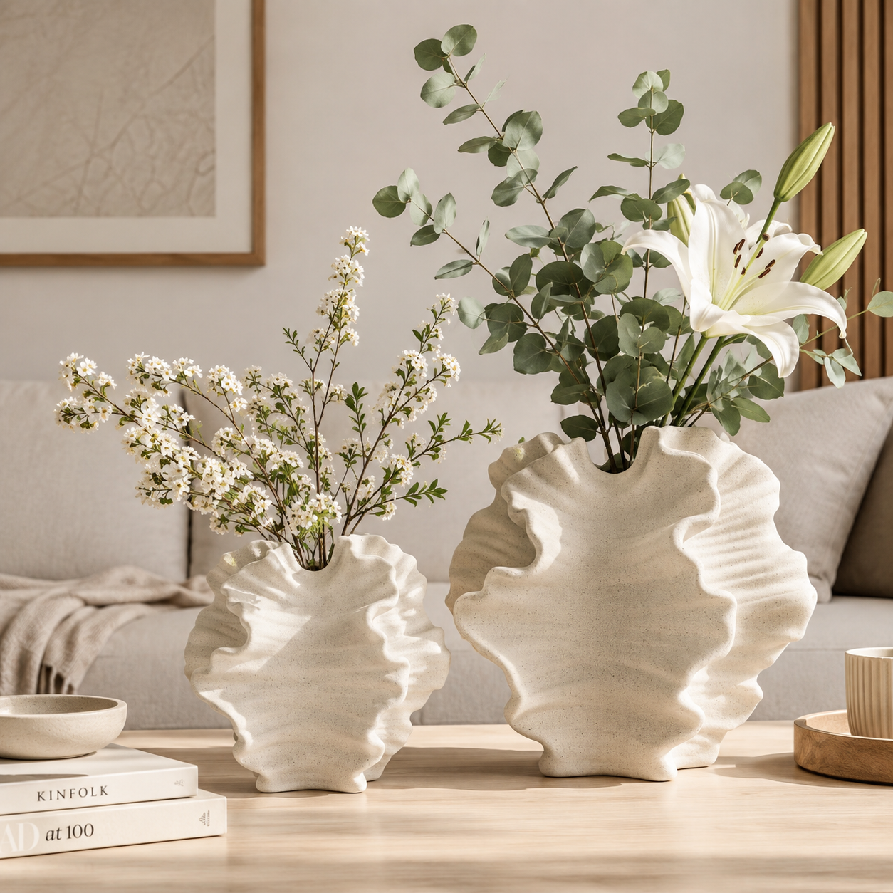 Sculptural Wavy Ceramic Vase – Modern Scandinavian Flower & Home Decor