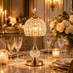 Cordless crystal table lamps with rechargeable batteries, USB-C charging, and adjustable lighting
