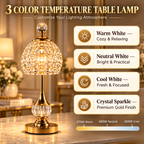 Cordless crystal table lamps with rechargeable batteries, USB-C charging, and adjustable lighting