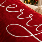 Merry Christmas Cushion Cover with decorative embroidered lettering