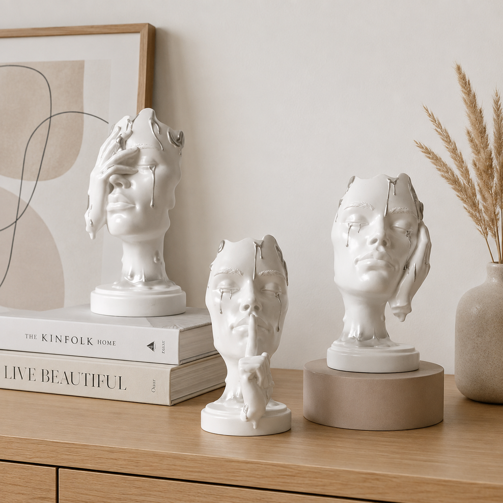 Modern Abstract Face Sculpture – Elegant Resin Home Decor