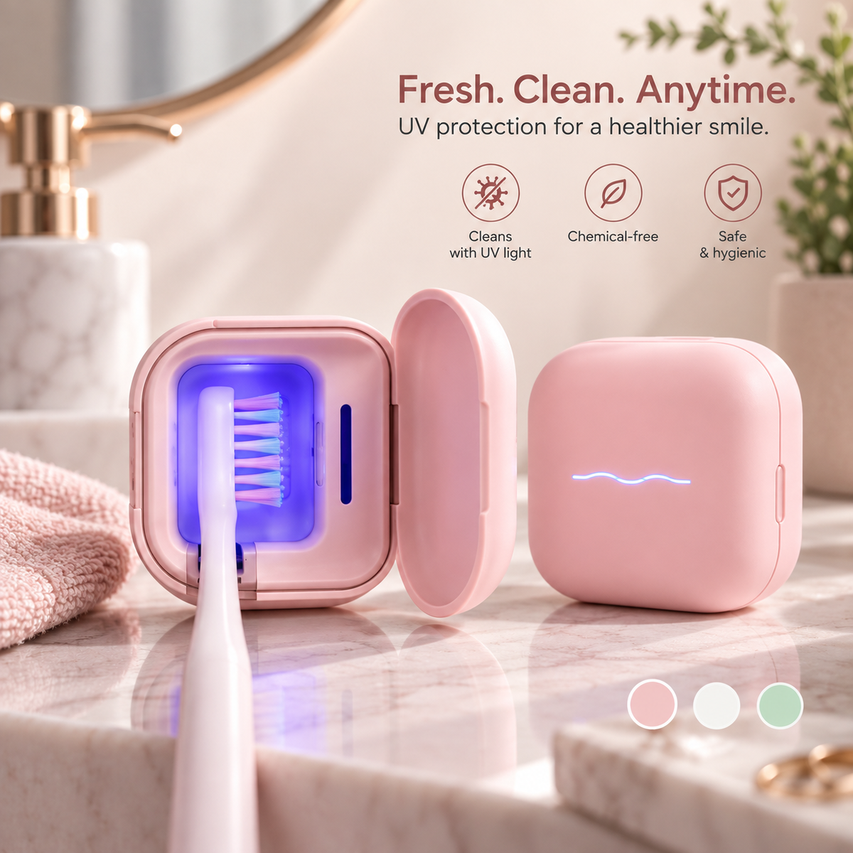 Pink UV toothbrush sterilizer rechargeable travel case