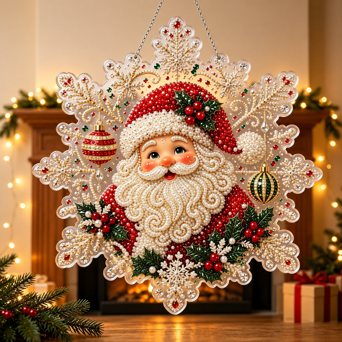 DIY Snowflake Diamond Painting Kit featuring a Santa Claus ornament