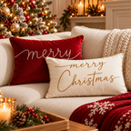 Merry Christmas Cushion Cover with elegant gold embroidery