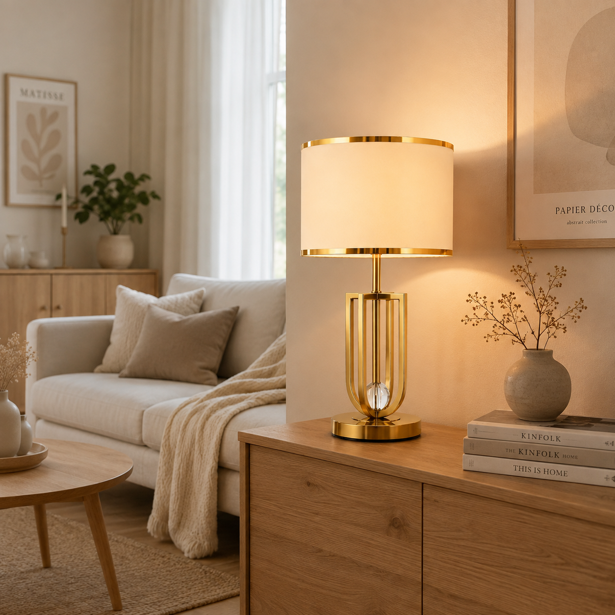Nordic Luxe Bedside Table Lamp – Elegant Gold & White