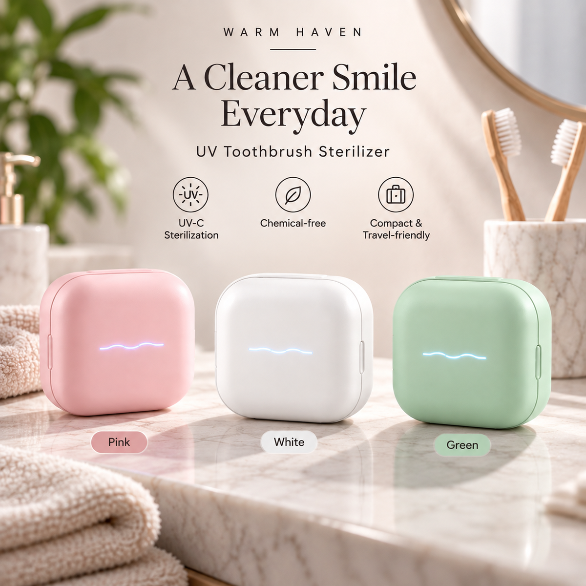 UV toothbrush sterilizer available in green white and pink