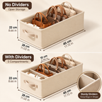 Handbag storage organizer box measuring 45 x 28 x 22 cm with five compartments for organized storage