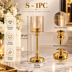 Small gold glass pillar candle holders with a clear glass cylinder for elegant home decor