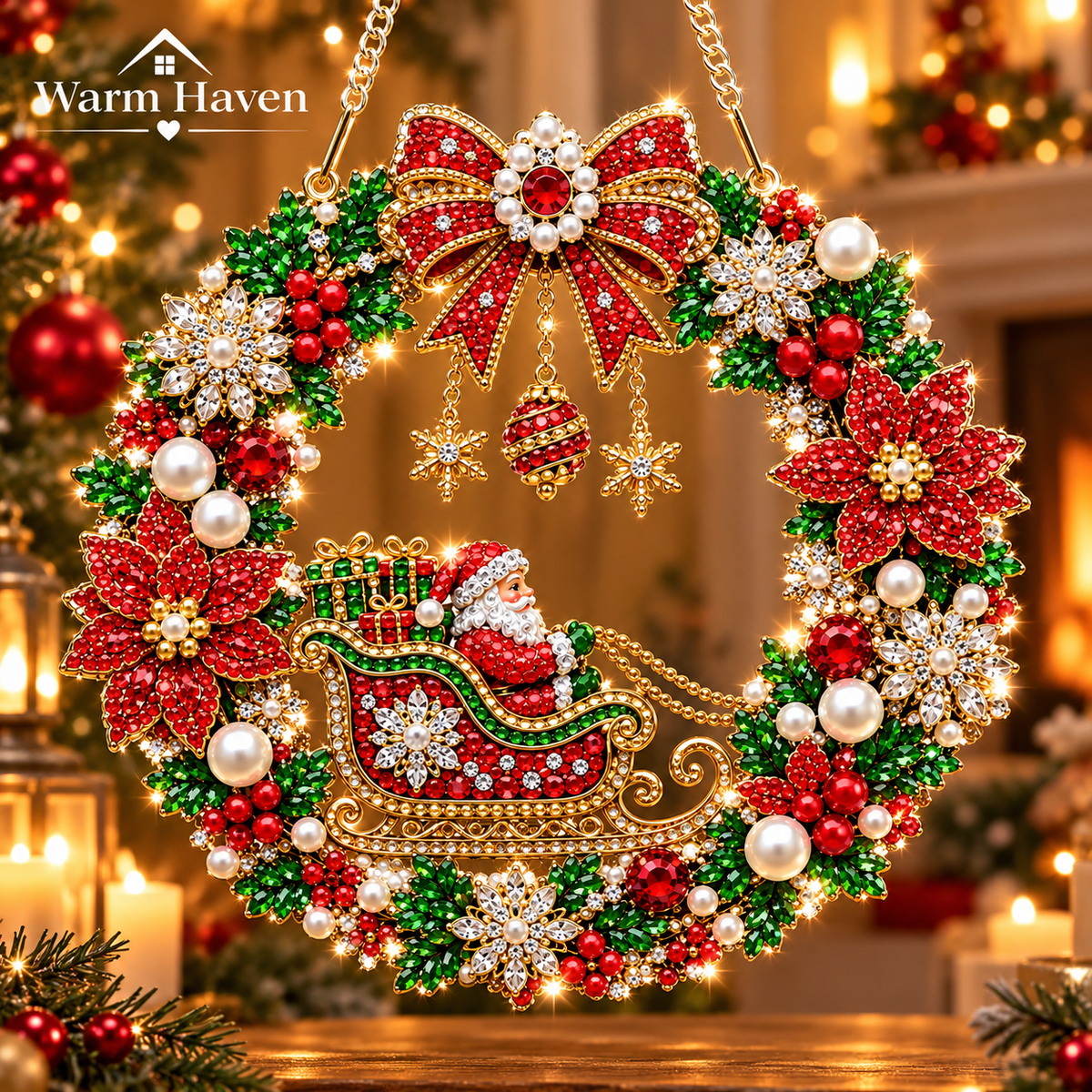 Diamond Painting Christmas Wreath with a classic Christmas wreath pattern