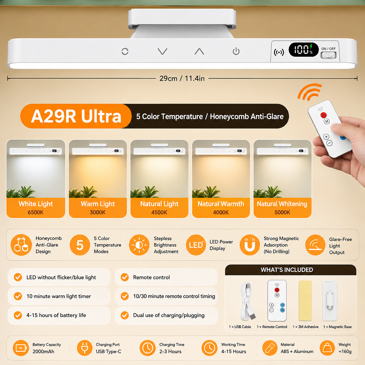 Rechargeable Magnetic LED Table Lamp – Touch Control & Adjustable Light