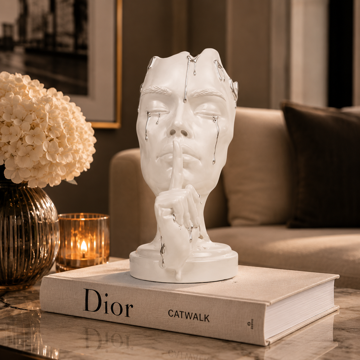 Modern Abstract Face Sculpture – Elegant Resin Home Decor