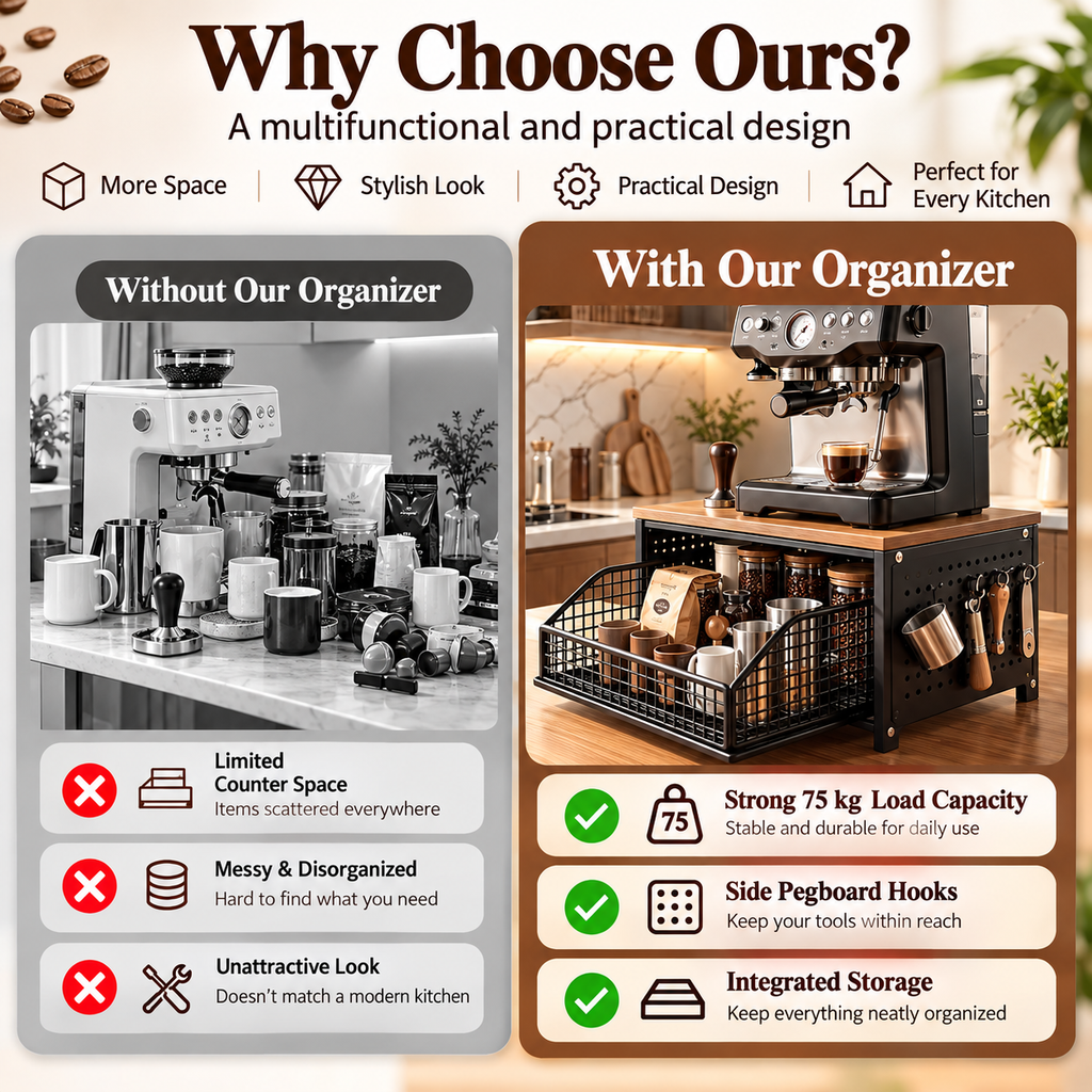 2-tier kitchen countertop organizer with pull-out basket compared with traditional kitchen storage