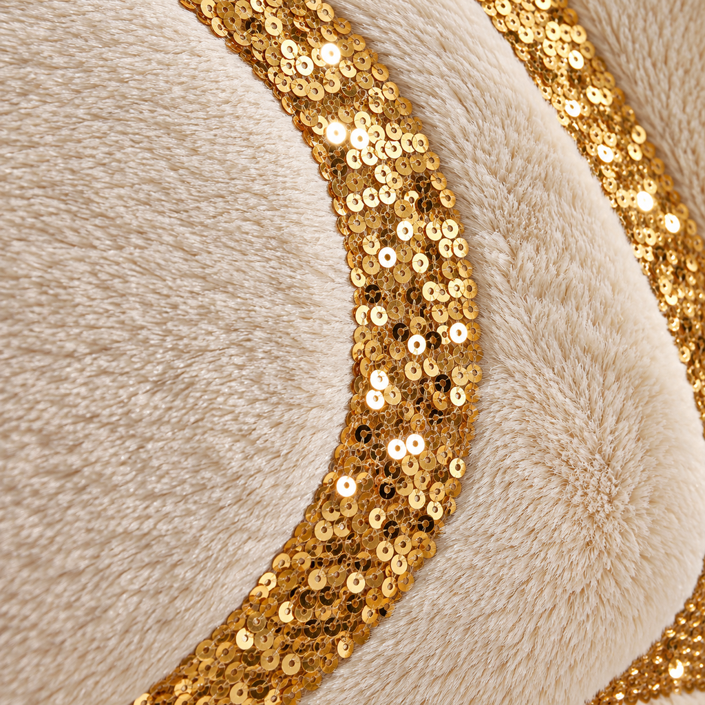 Gold Sequin Christmas Pillow Cover with detailed gold sequin reindeer embroidery