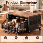 2-tier kitchen countertop organizer with pull-out basket styled with a coffee maker in a modern kitchen