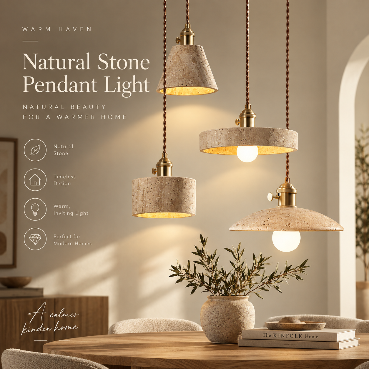 Natural Stone Pendant Light – Modern Scandinavian Ceiling Lamp