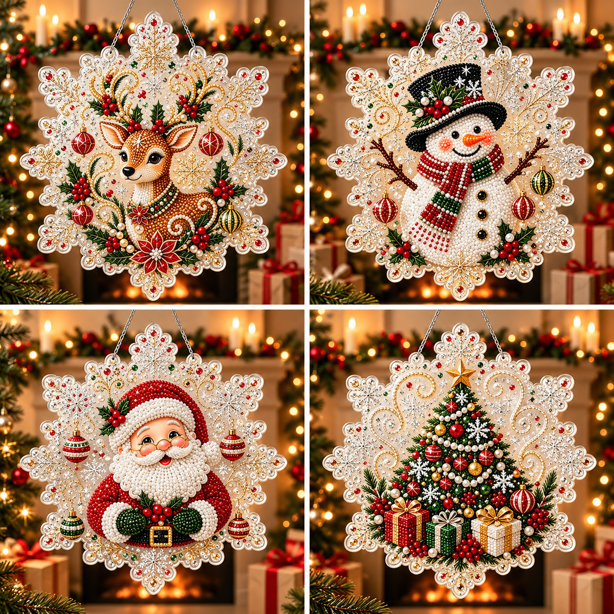 DIY Snowflake Diamond Painting Kit displaying a collection of festive designs