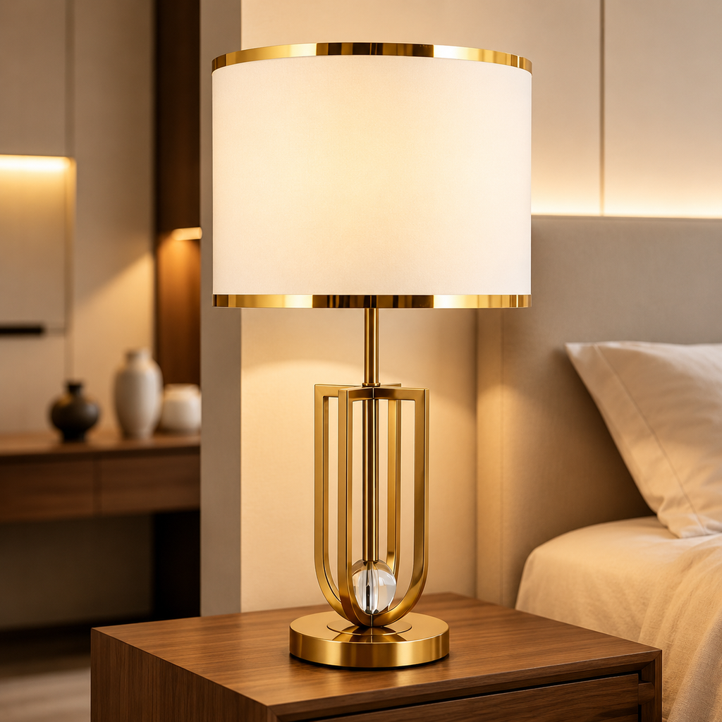 Nordic Luxe Bedside Table Lamp – Elegant Gold & White