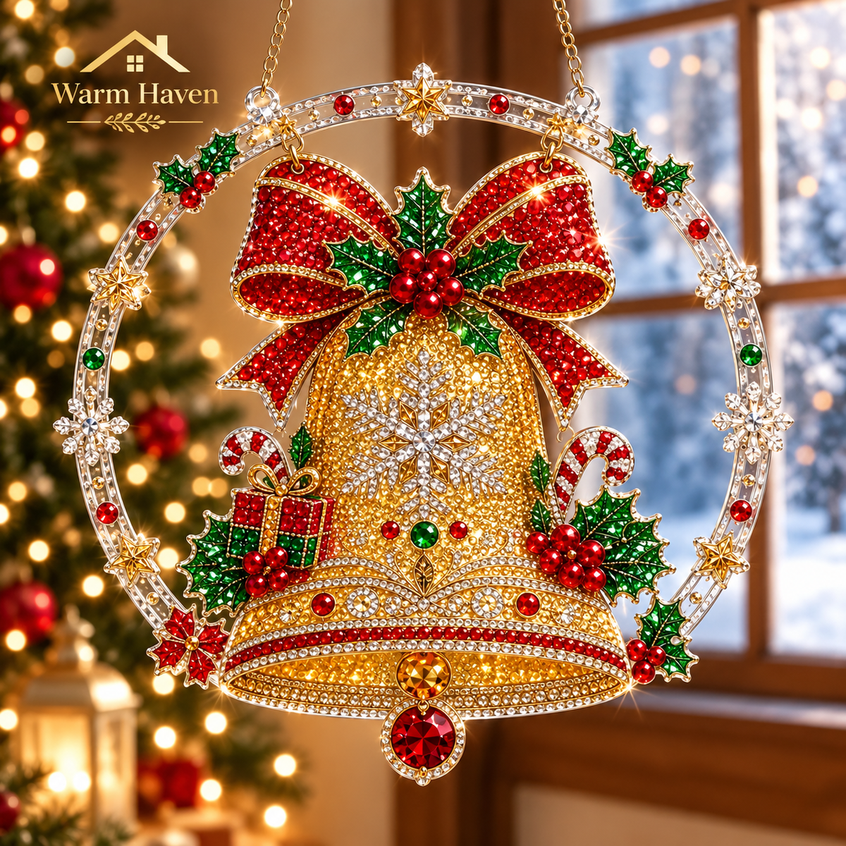 DIY Christmas hanging ornaments featuring a decorative Christmas wreath and bow