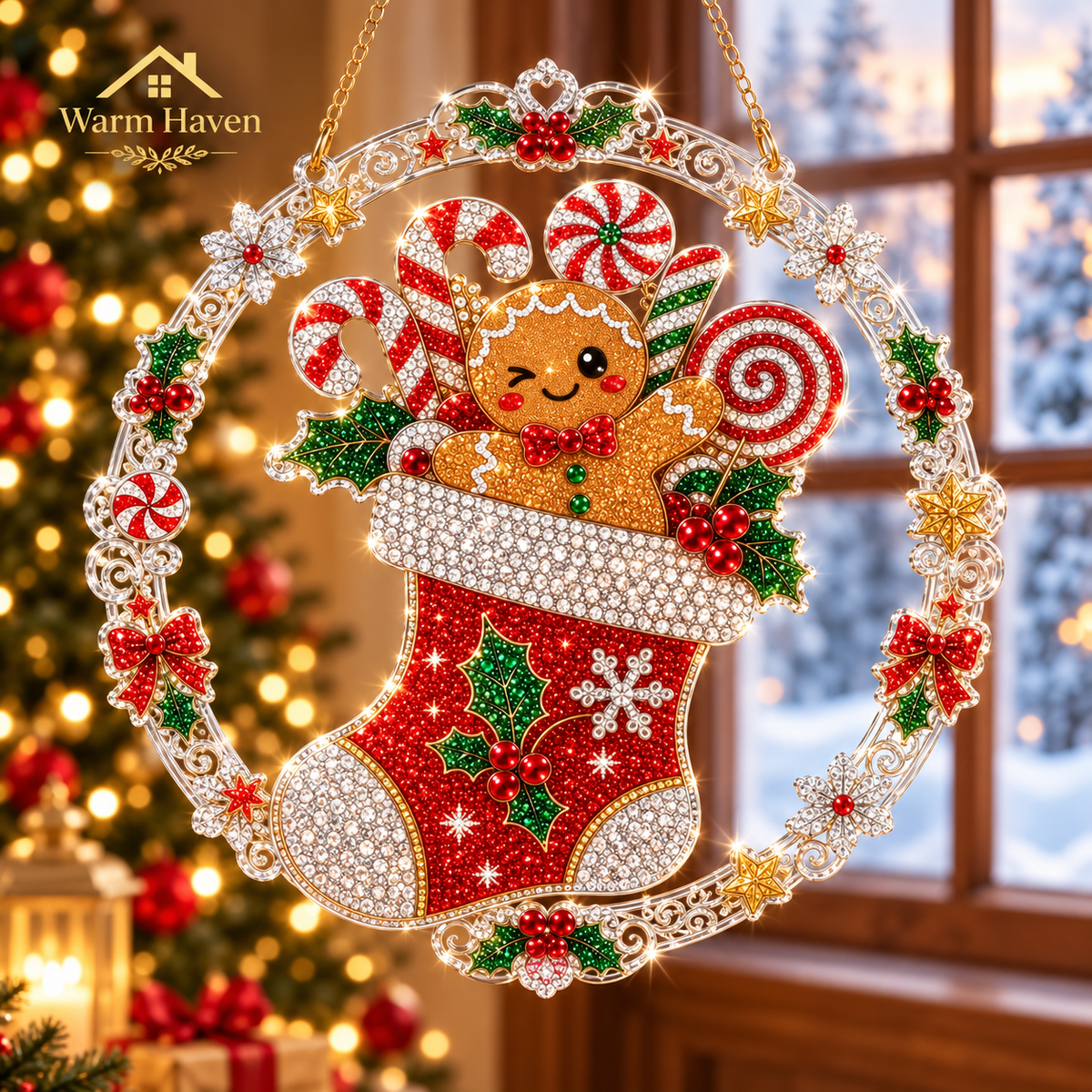 DIY Christmas hanging ornaments with a festive Christmas house and decorative holiday patterns